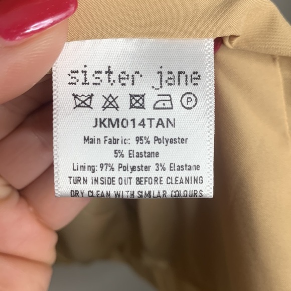 Sister Jane Harlow Double-Breasted Neutral Tan Blazer Coat Jacket size Small - Picture 16 of 16